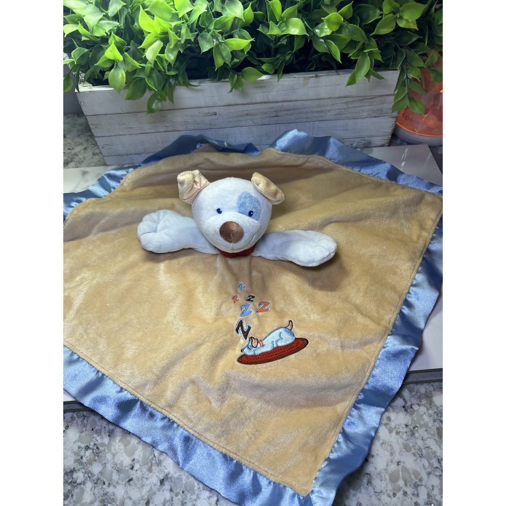 MARY MEYER Sleeping Puppy Dog ZZZZ Brown Blue Striped Lovey Security Blanket